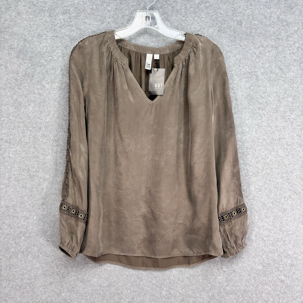 Kut from the Kloth Pullover Top XS Taupe Cutout Lace Steampunk Renaissance